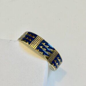 A Peace Treaty Gold-Tone Brass & Blue Enamel Cuff Bracelet – Rare, Handcrafted